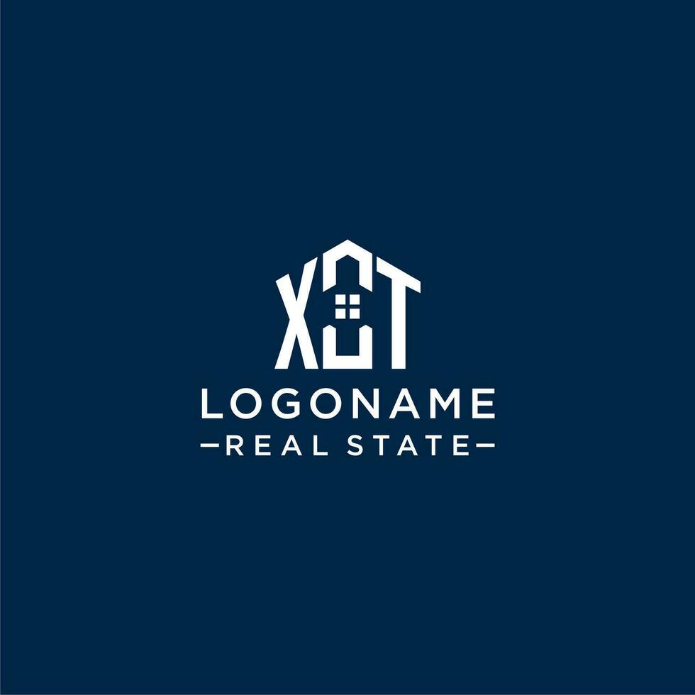 Initial letter XT monogram logo with abstract house shape, simple and modern real estate logo design vector