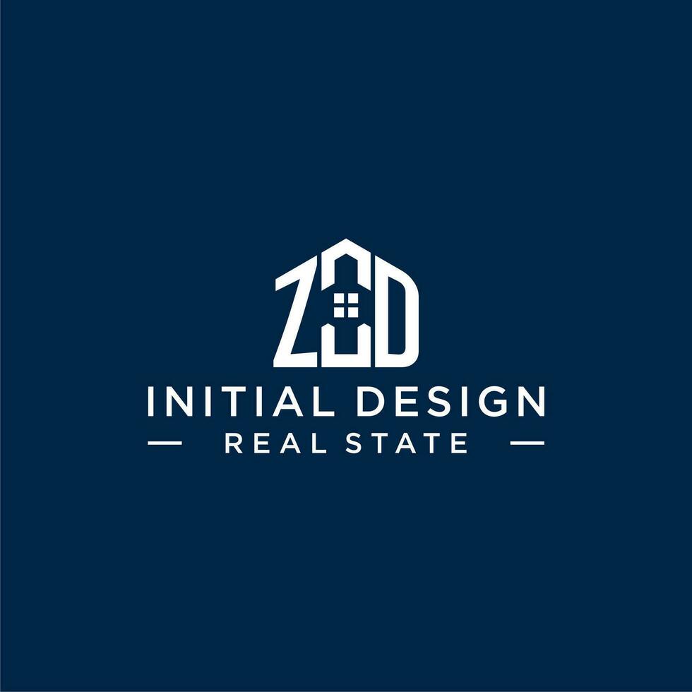 Initial letter ZD monogram logo with abstract house shape, simple and modern real estate logo design vector