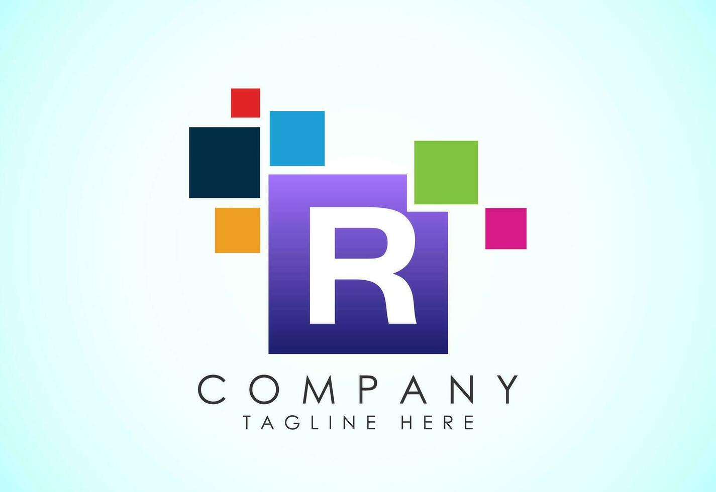 English alphabet R with data pixel. Creative technological modern data pixel logo vector