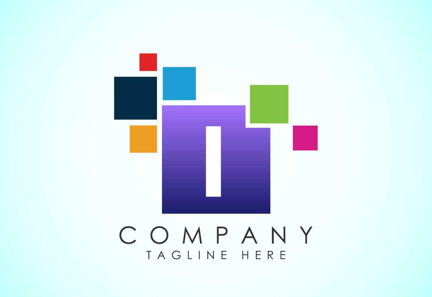 English alphabet I with data pixel. Creative technological modern data pixel logo vector