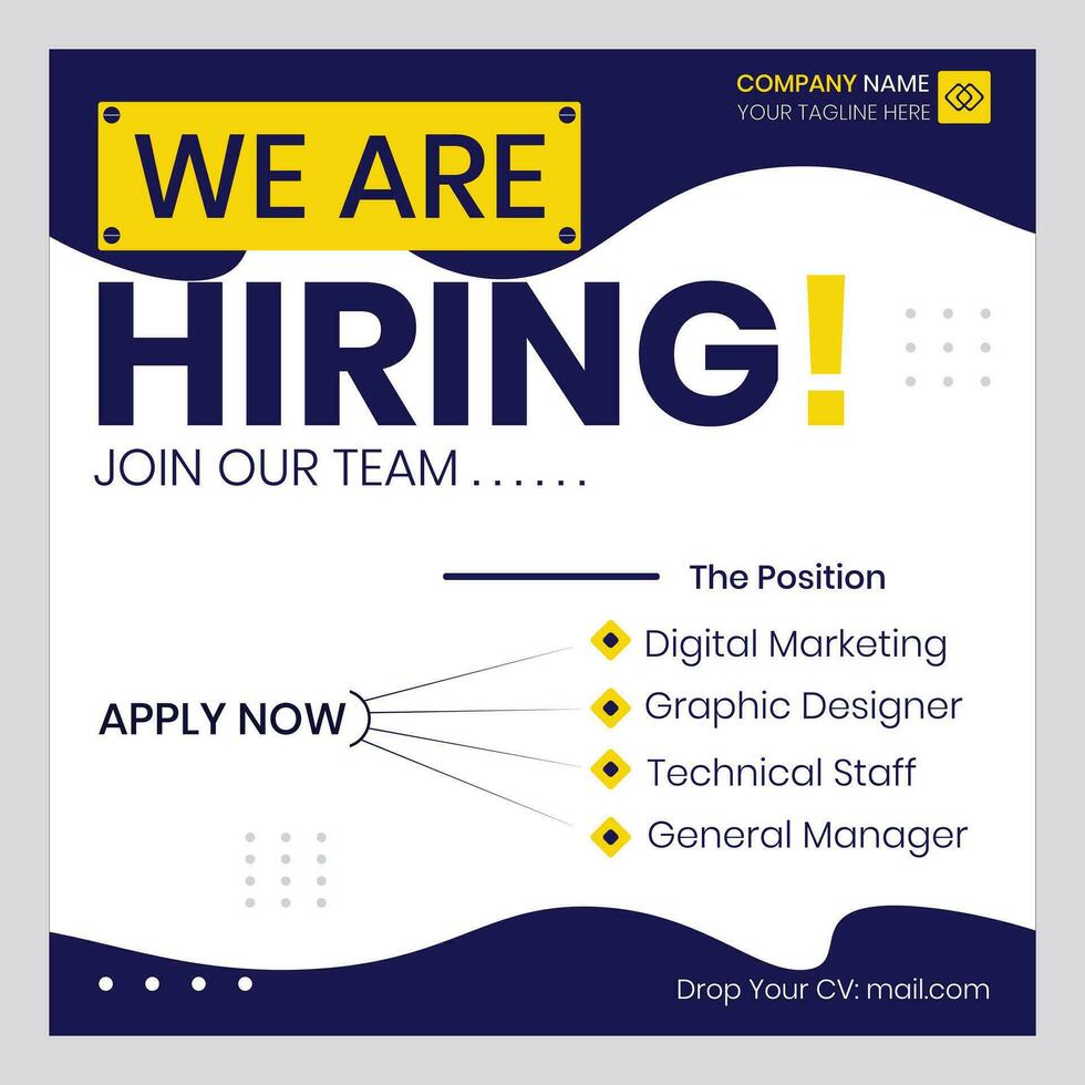 We are hiring job vacancy social media post banner design template with black and dark color. black, dark and white we are hiring banner. We are hiring job vacancy square web banner design vector