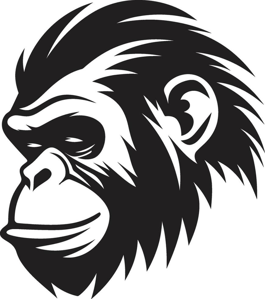 fuerza y inteligencia negro chimpancé icono chimpancé majestad en monocromo un emblema de naturaleza vector