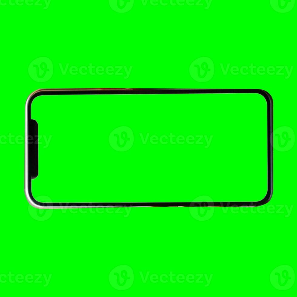 App demonstration mockup. Realistic mobile phone frame only, mockup with green chroma key screen, cellphone app template. photo