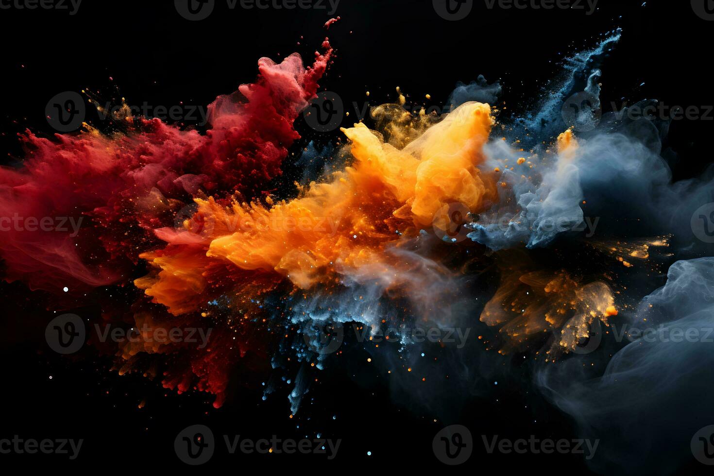 colored dust scattered on a black background Generative AI photo