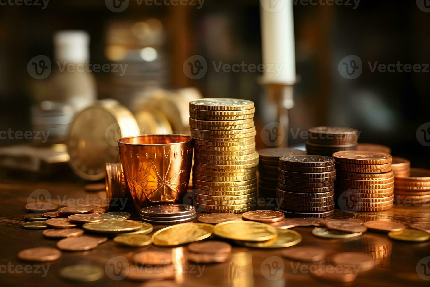 Stock chart bar, trading market, business trend, technical and dollar coin Generative  AI photo