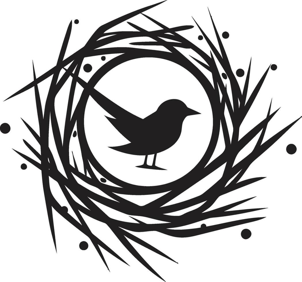 elegante comodidad negro pájaro nido icono místico morada en oscuridad aviar refugio logo vector