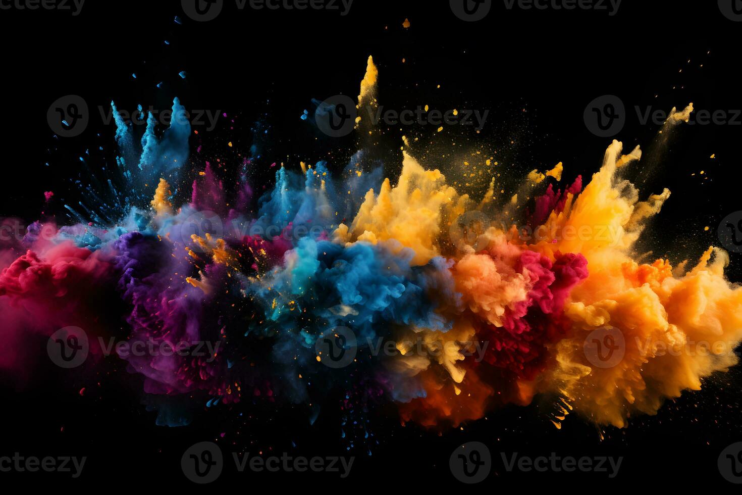 colored dust scattered on a black background Generative AI photo