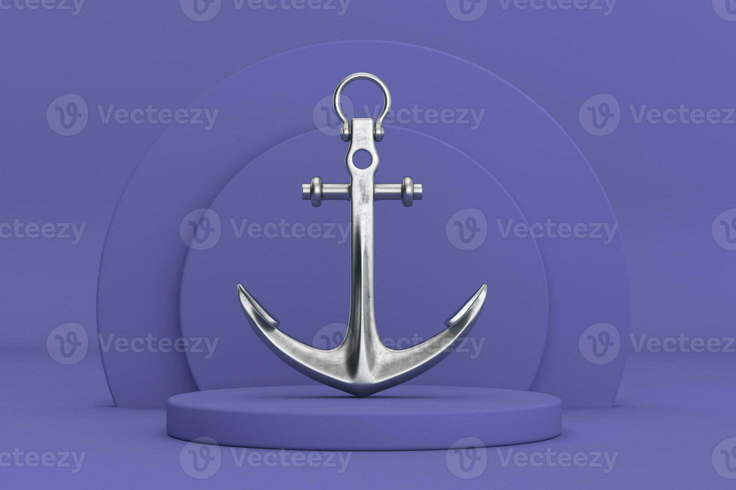 Nautical Anchor over Violet Very Peri Cylinders Products Stage Pedestal. 3d Rendering photo
