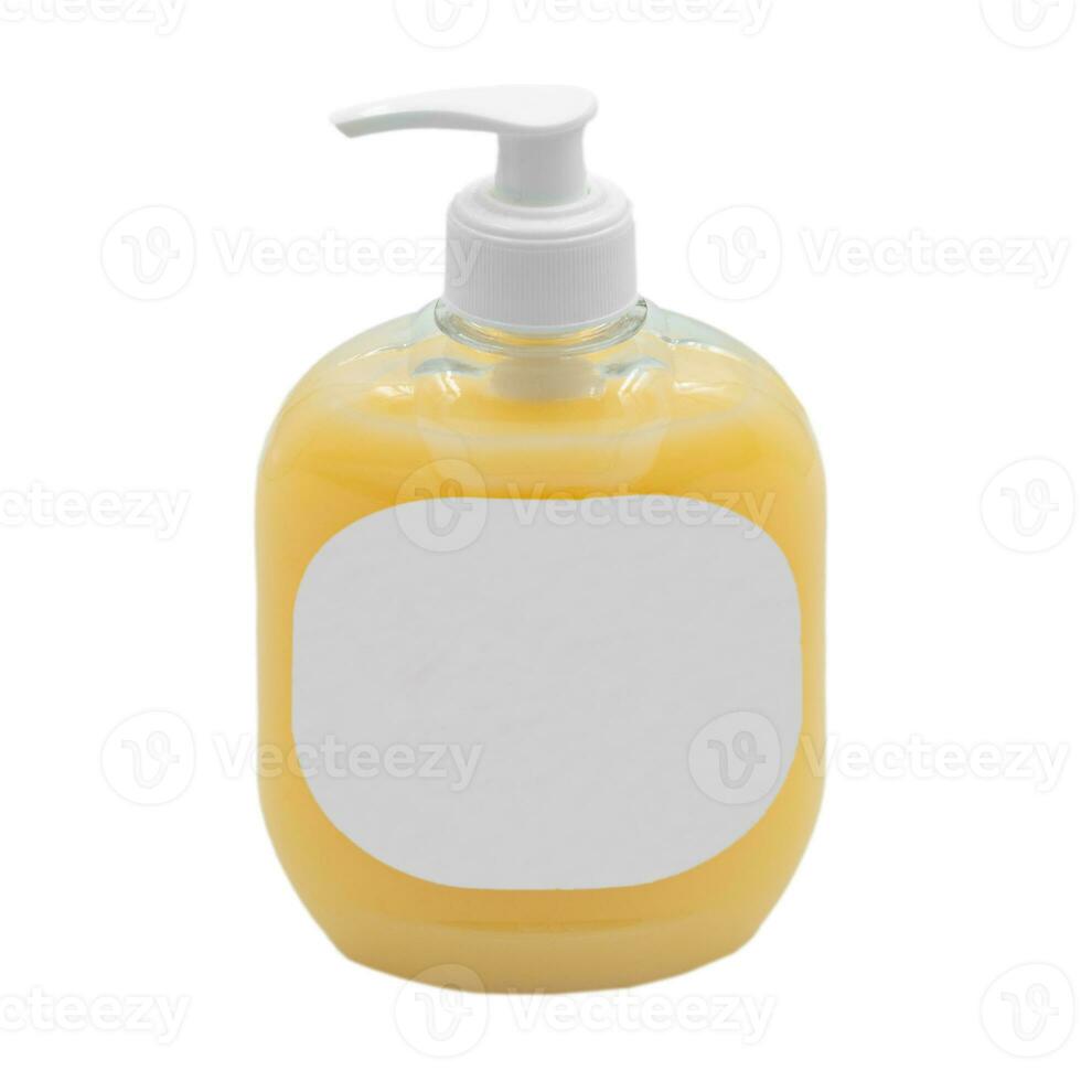 Liquid Soap Dispencer with Soap and Blank Label for Your Design photo