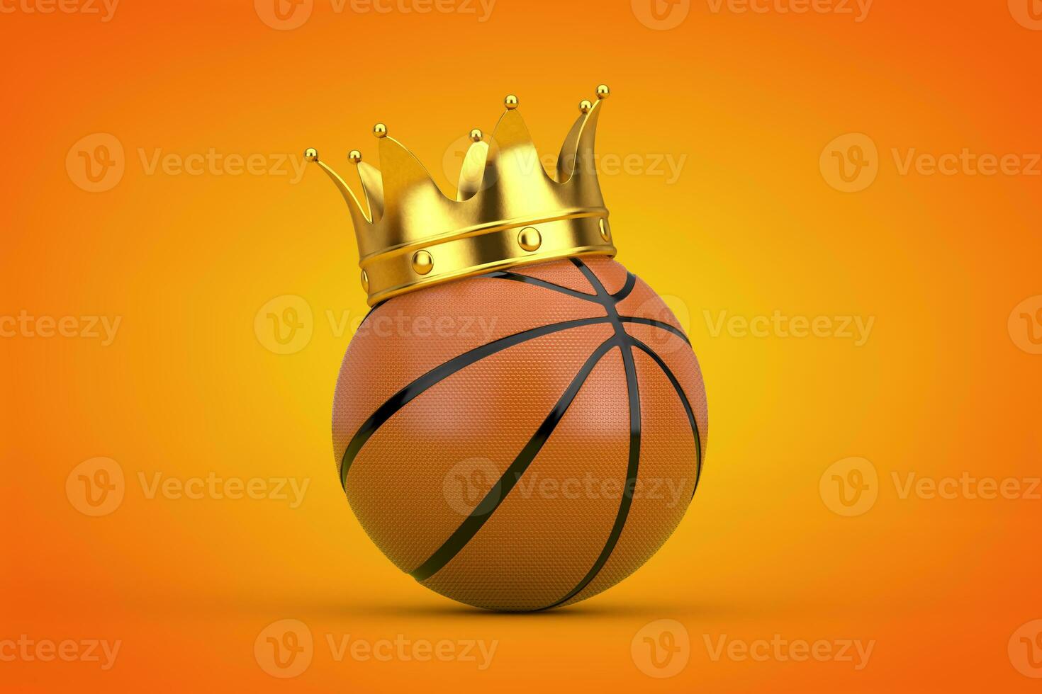 Orange Basketball Ball with Golden Crown. 3d Rendering photo