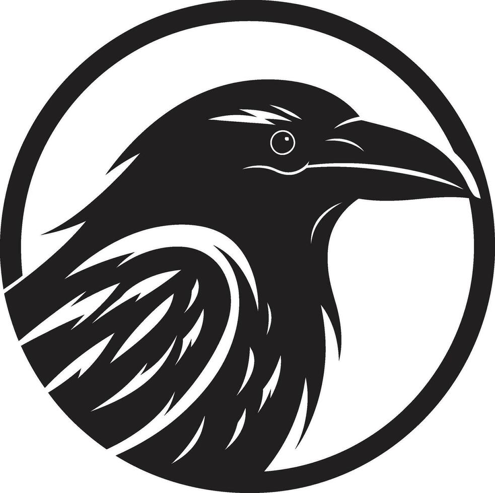 Intricate Crow Graphic Badge Graceful Black Raven Symbolism vector