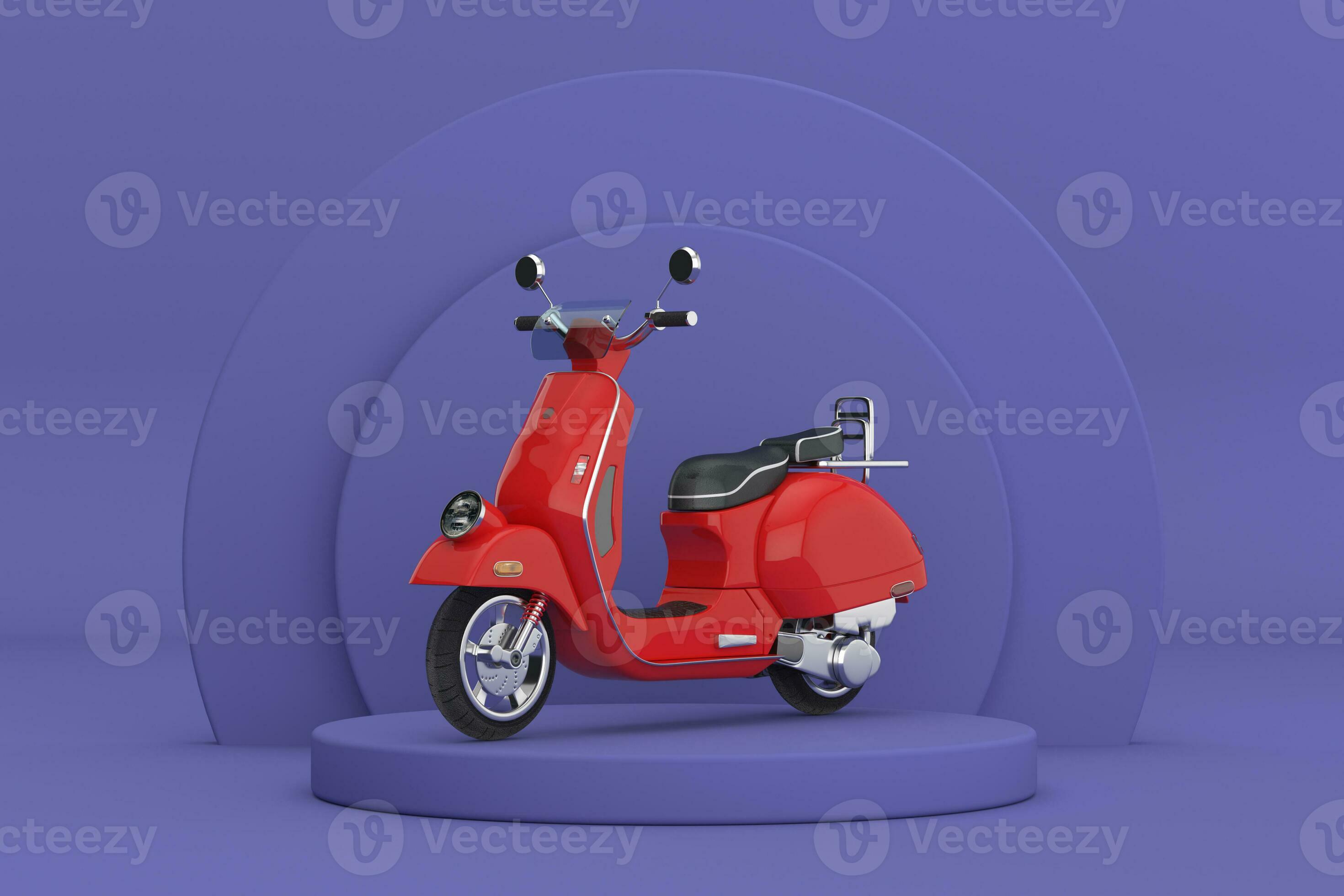 Red Classic Vintage Retro or Electric Scooter over Violet Very Peri