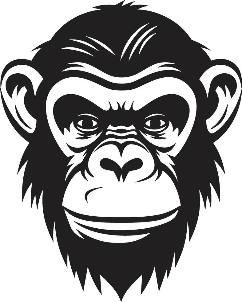 fuerza y inteligencia negro chimpancé icono mono majestad en monocromo chimpancé símbolo vector