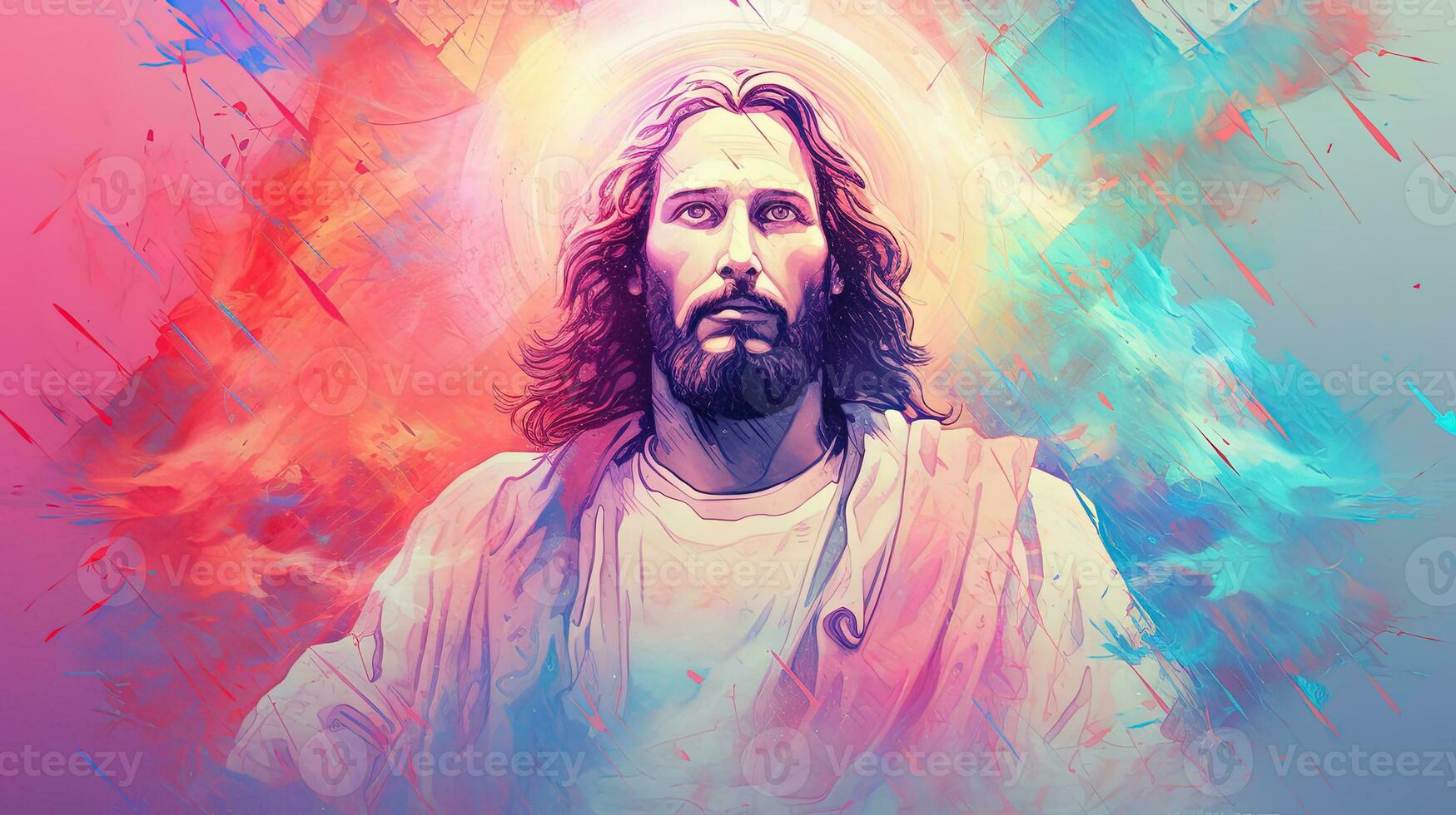 Illustration of Jesus Christ God Holy with Pastel Color Ink Effect