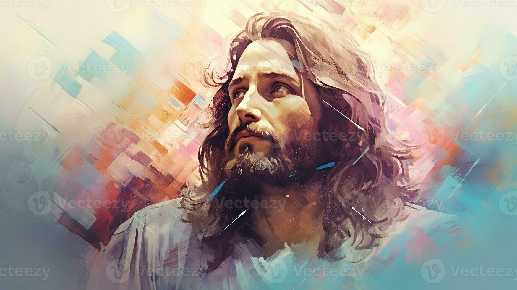 Illustration of Jesus Christ God Holy with Pastel Color Ink Effect, Religious Spiritual Concept photo