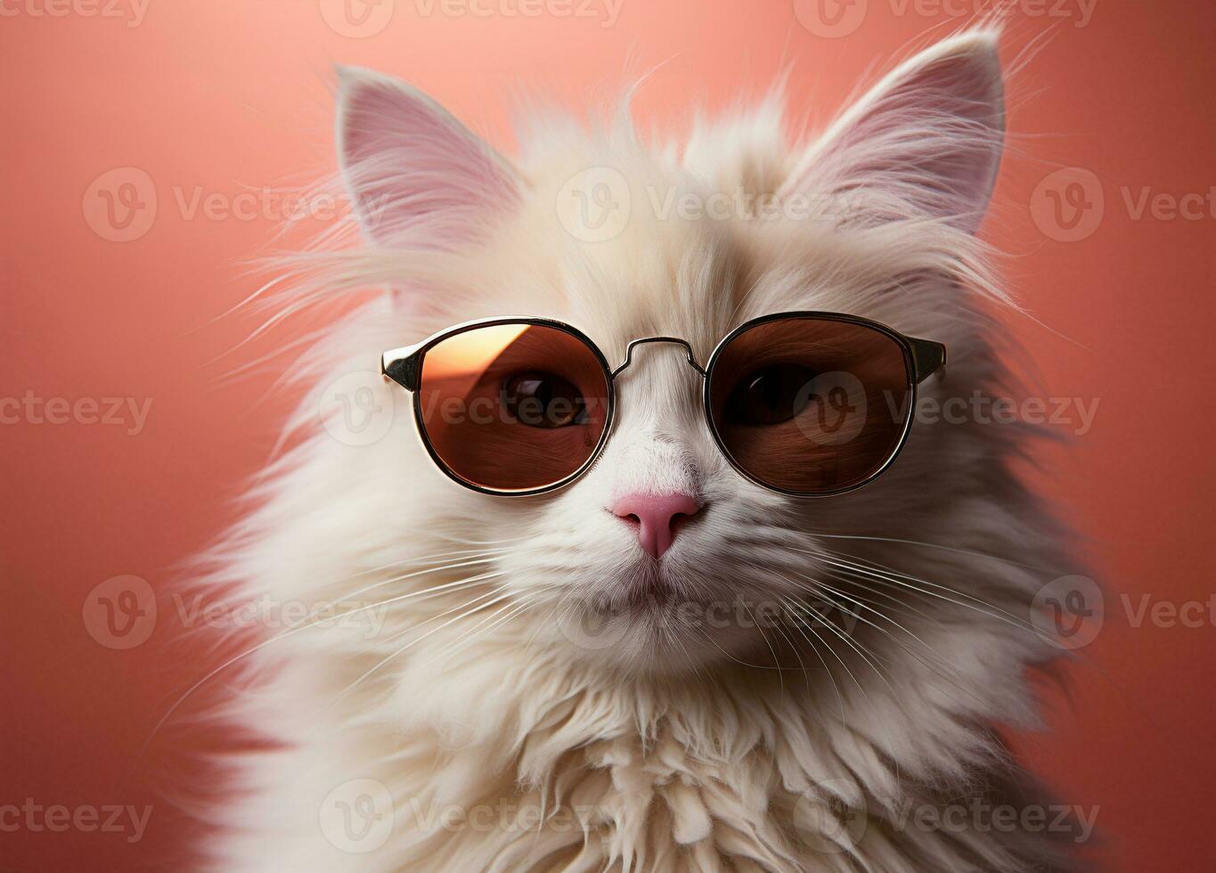 White fluffy cat in sunglasses Generative AI. photo