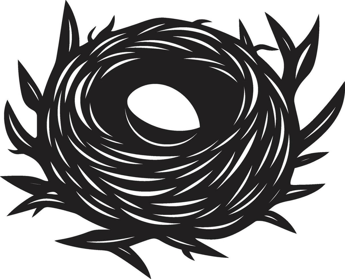 Nesting in Style Black Vector Bird Nest Emblem Sleek Avian Sanctuary Black Bird Nest Symbol