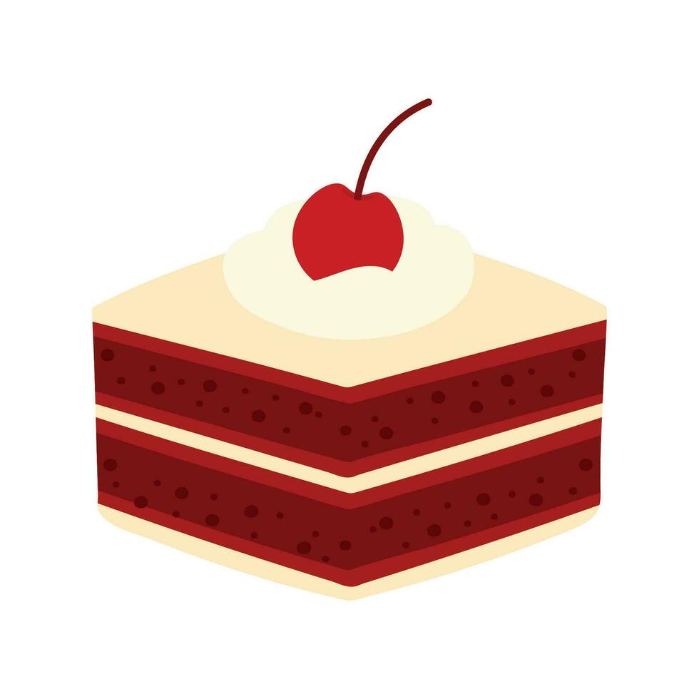 Red Velvet Cake Cute Cartoon Sweet Dessert Food Cafe Menu Vector Illustration