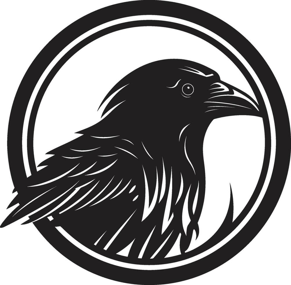 Intricate Black Crow Emblem Minimalistic Raven Vector Icon