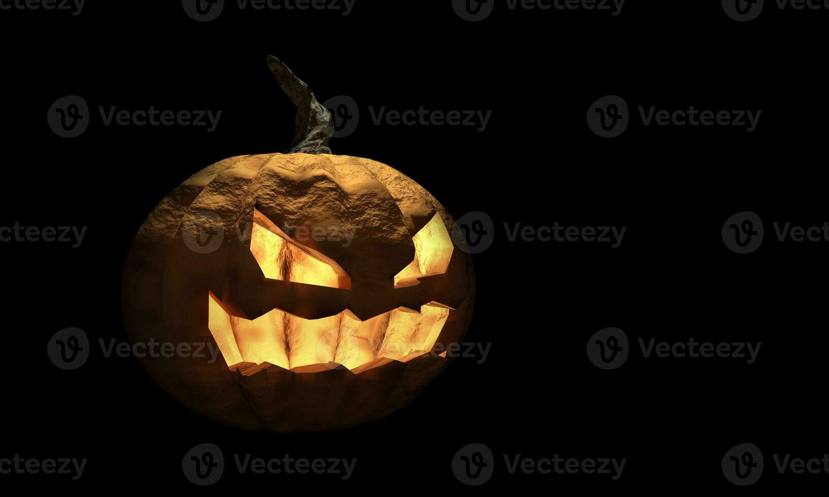 Halloween pumpkin with happy face on dark background photo