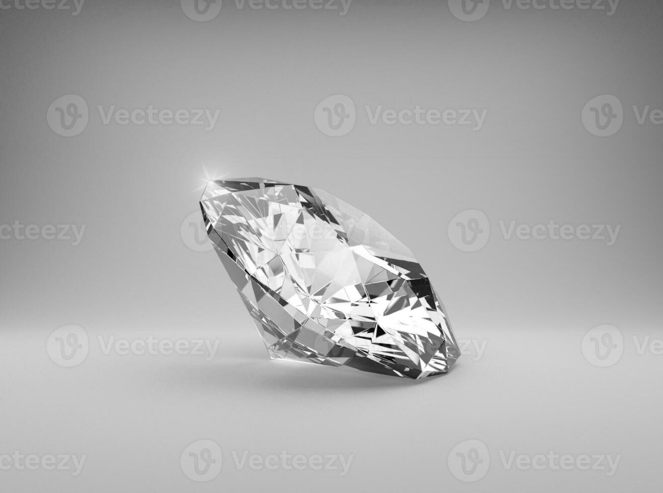 Shiny brilliant diamond placed on gray background photo