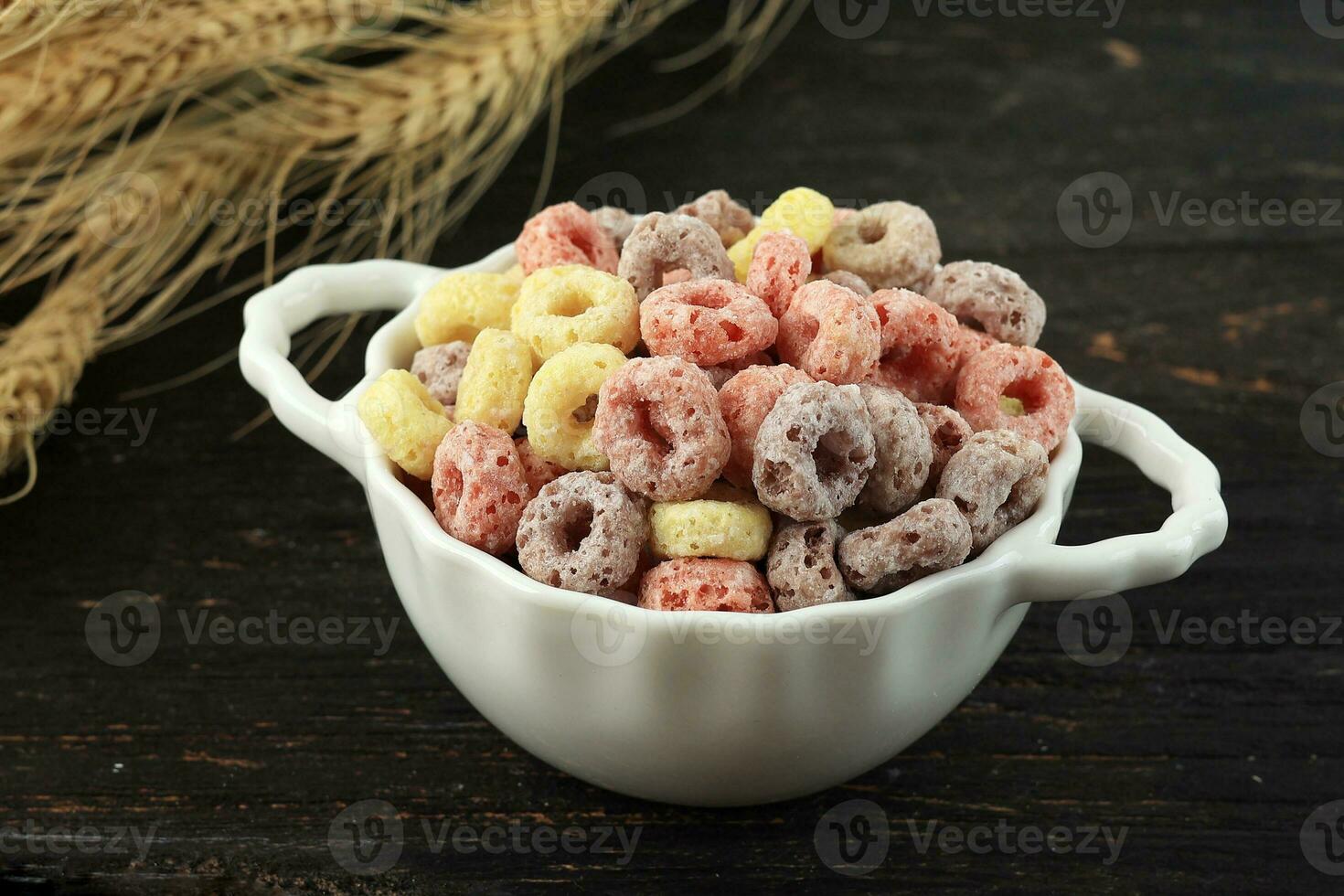 White Bowl with Colorful Ring Cereal photo