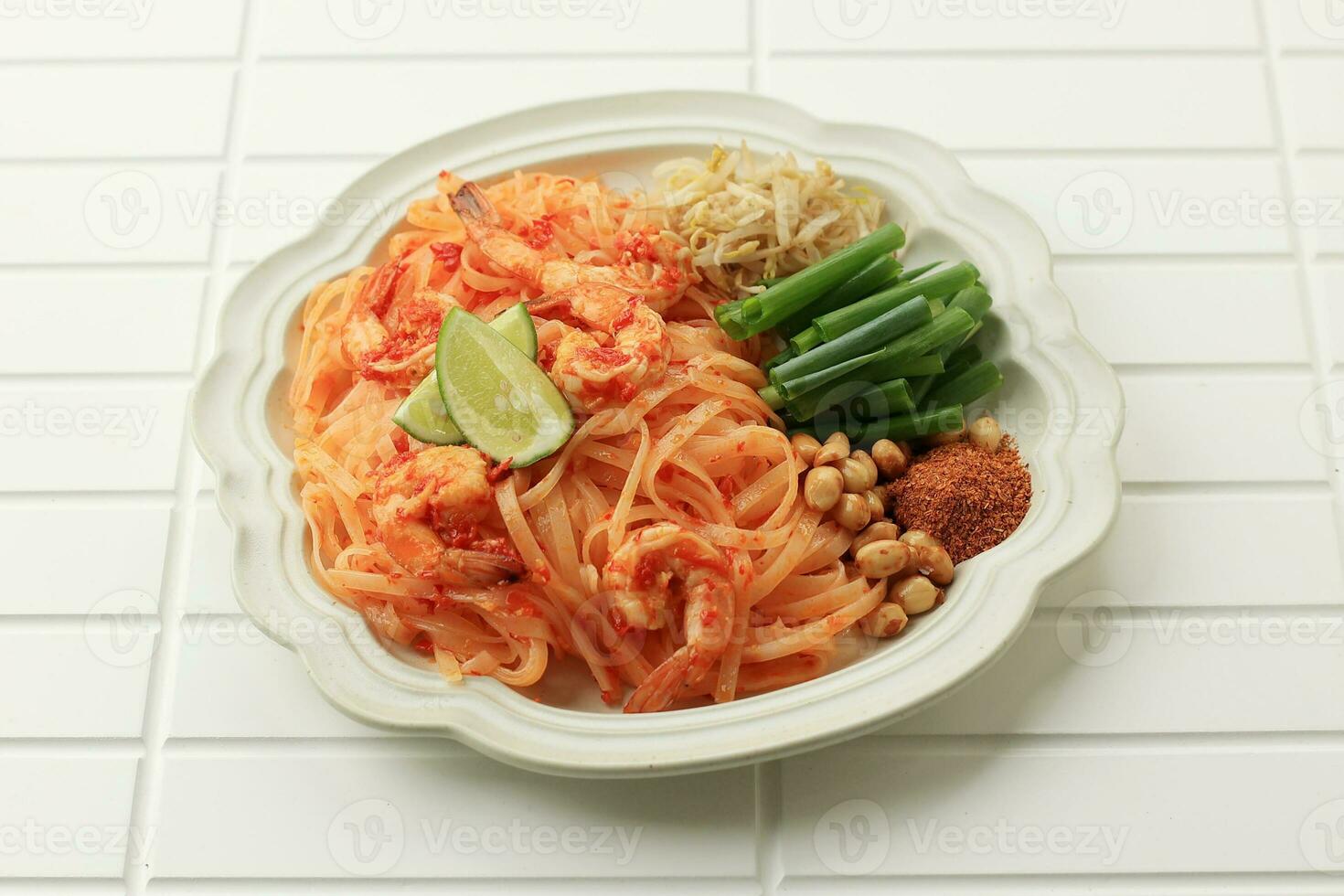 Shrimp Pad Thai on White Table photo