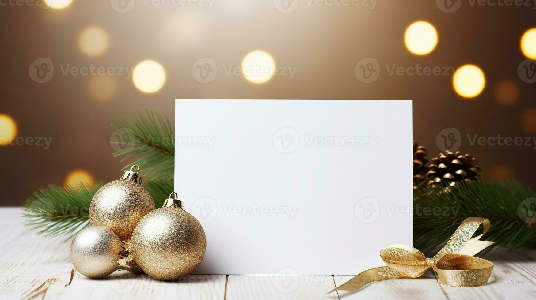 Blank White Greeting Card with Christmas Decoration Around the Card, Copy Space photo