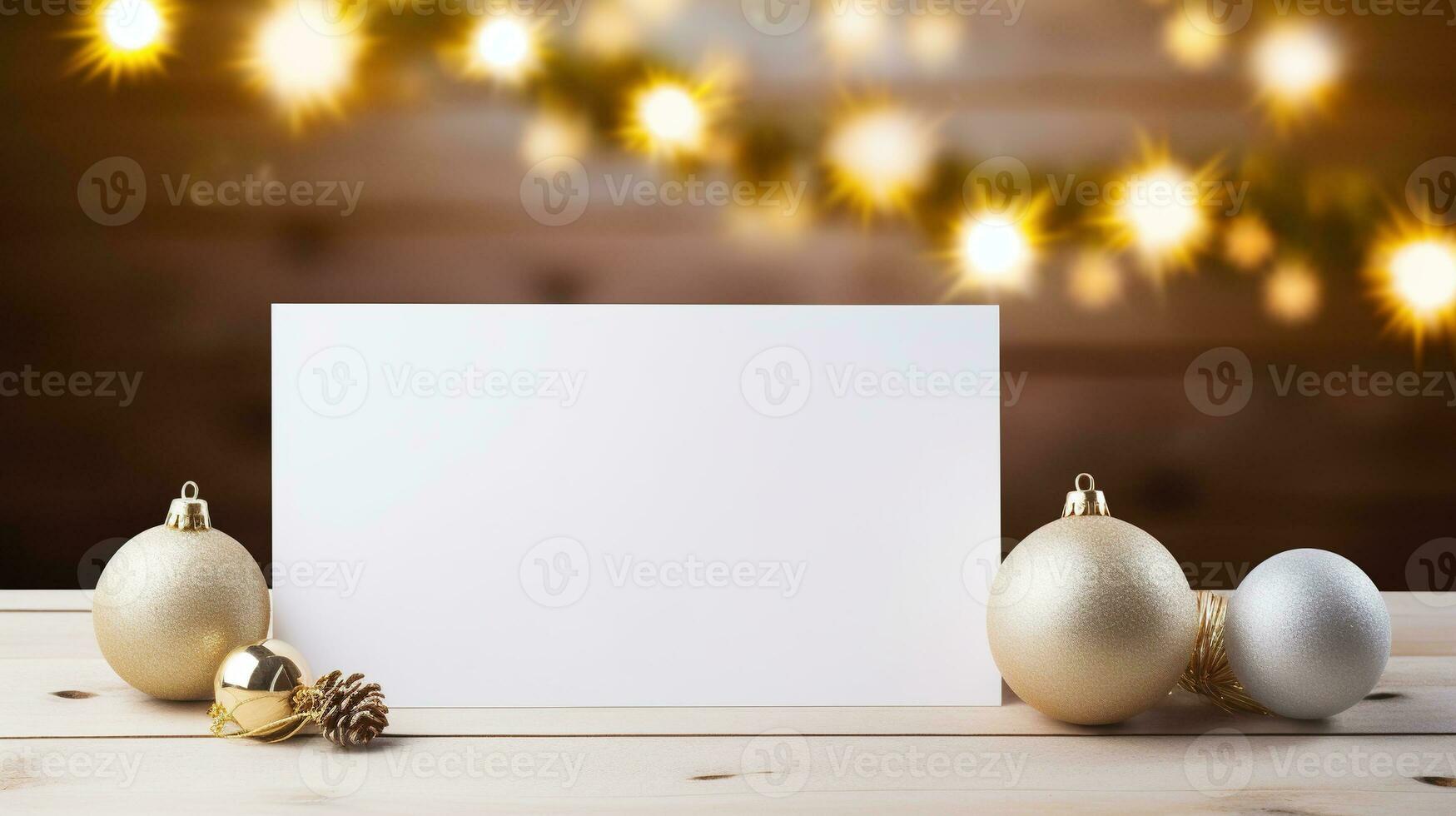 Blank White Greeting Card with Christmas Decoration Around the Card, Copy Space photo