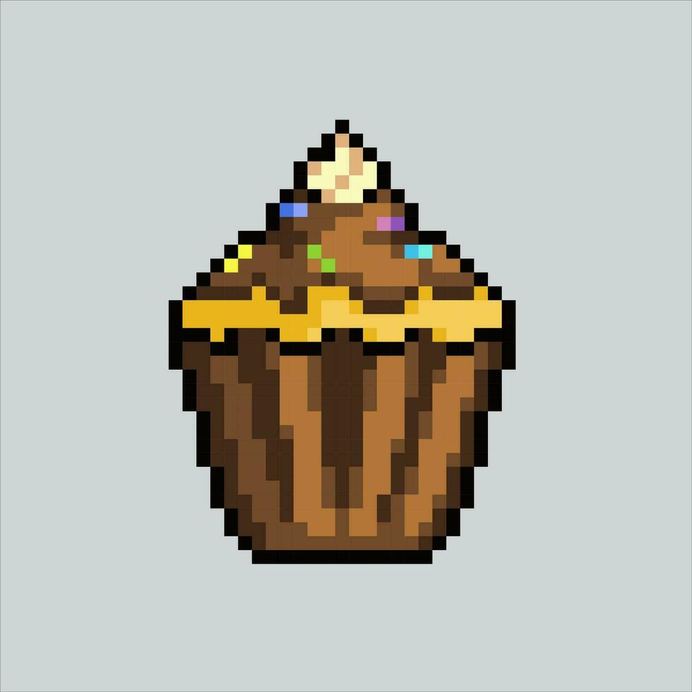 Pixel art illustration cupcake. Pixelated Party cup cake. Birthday Party cupcake pixelated for the pixel art game and icon for website and video game. old school retro. vector
