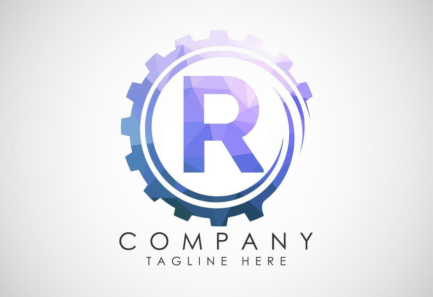 Low poly alphabet R in a gear spiral. Gear engineer logo design. Polygonal logo for automotive vector