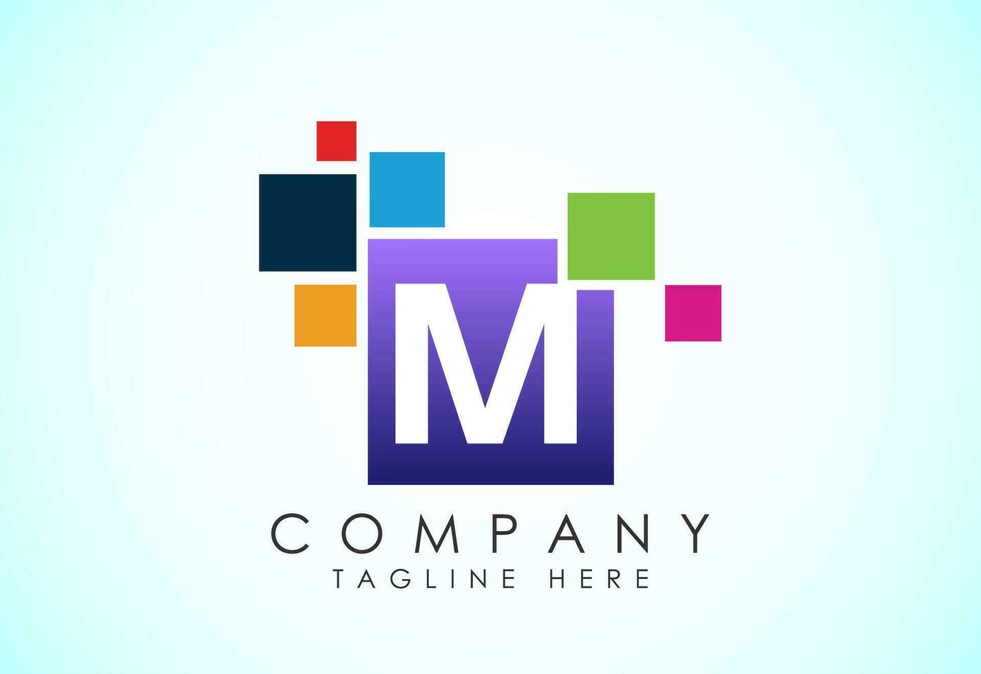 English alphabet M with data pixel. Creative technological modern data pixel logo vector