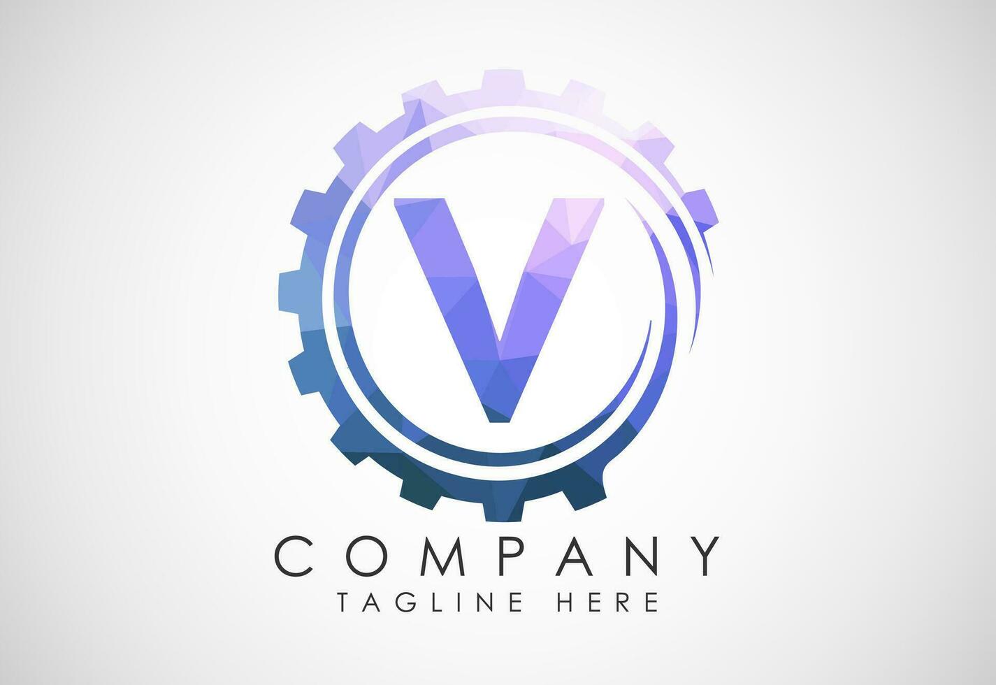 Low poly alphabet V in a gear spiral. Gear engineer logo design. Polygonal logo for automotive vector