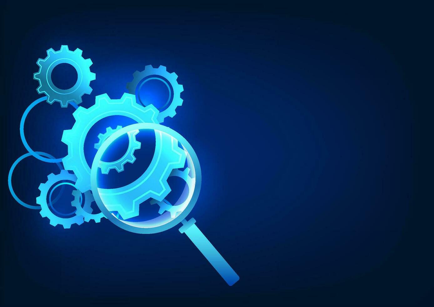 Search technology, Magnifying glass viewing gear It represents the use of technology to help solve problems. To proceed further correctly and more quickly vector