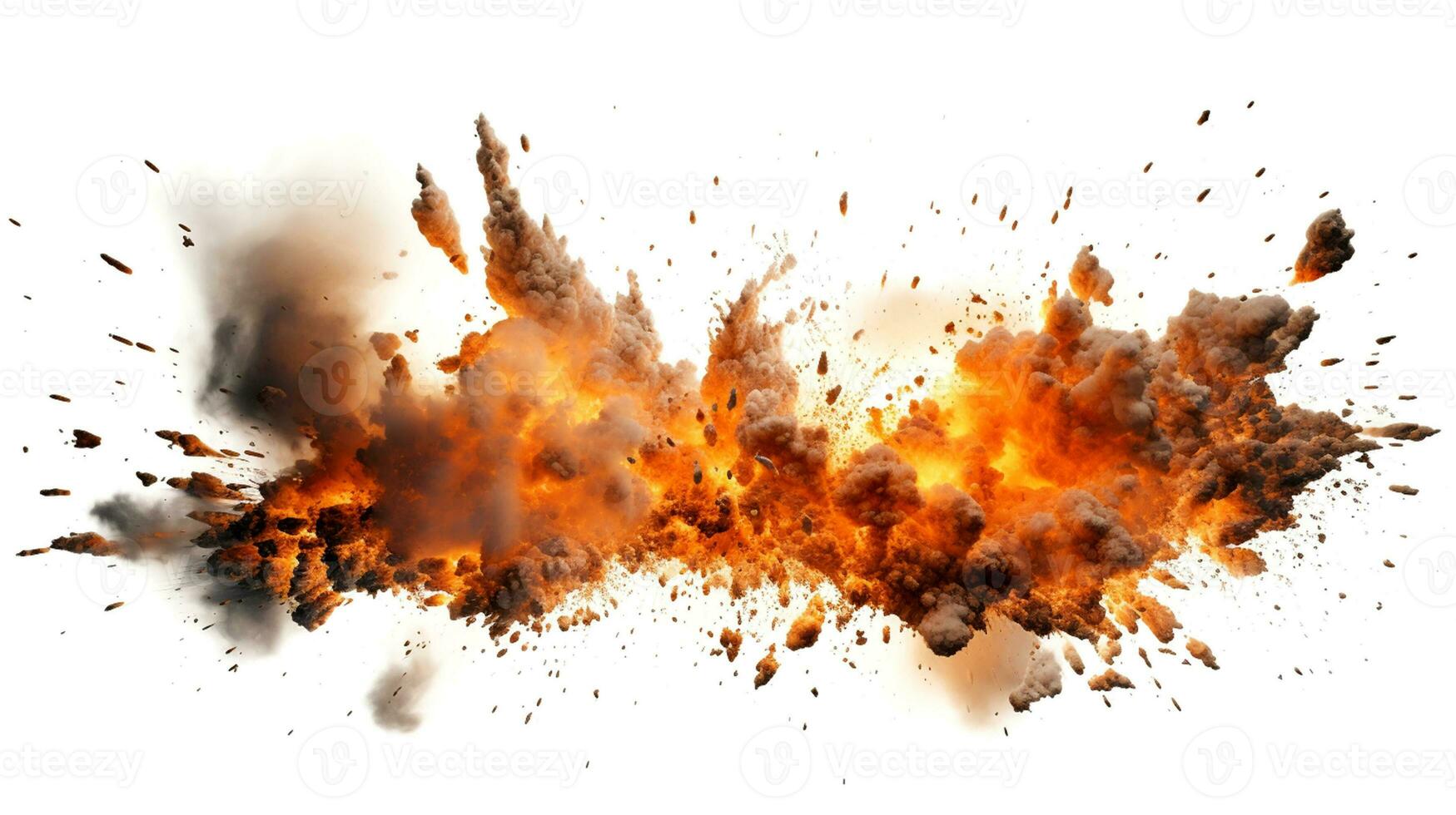 big explosion smokes and fire isolated on white ai generative photo