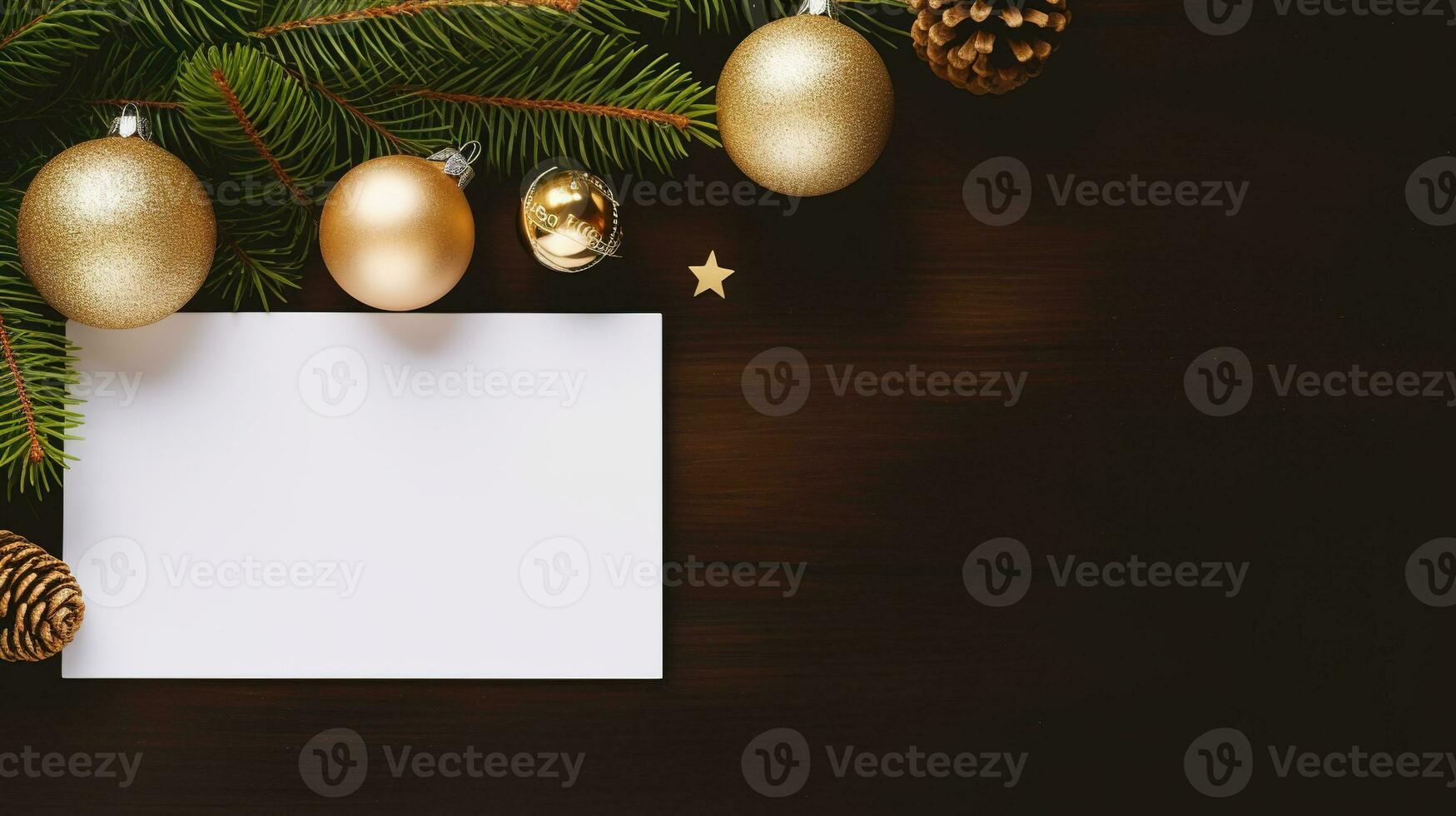 Blank White Greeting Card with Christmas Decoration Around the Card, Copy Space photo