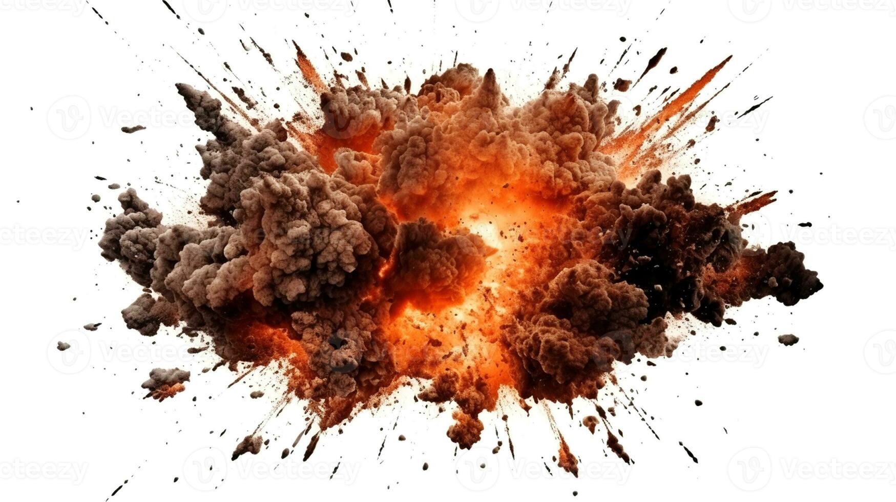 big explosion smokes and fire isolated on white ai generative photo