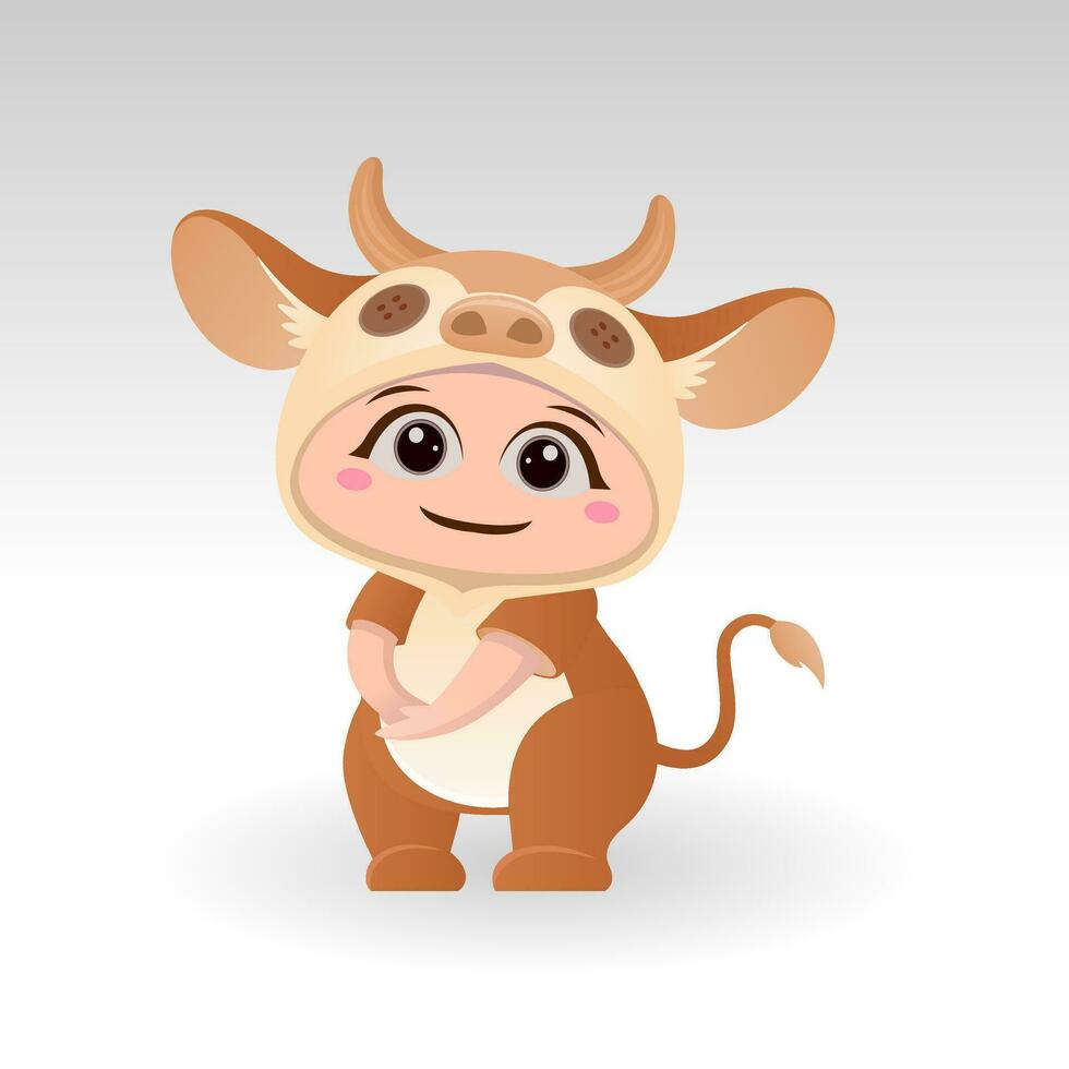 Cute cow With Cartoon Icon Vector Illustration. Cute bear mascot costume concept Isolated Premium Vector. Flat Cartoon Style