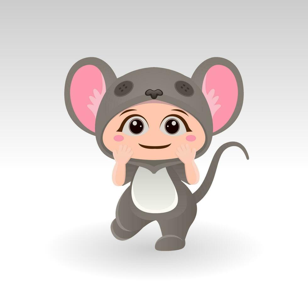 Cute mouse With Cartoon Icon Vector Illustration. Cute bear mascot costume concept Isolated Premium Vector. Flat Cartoon Style
