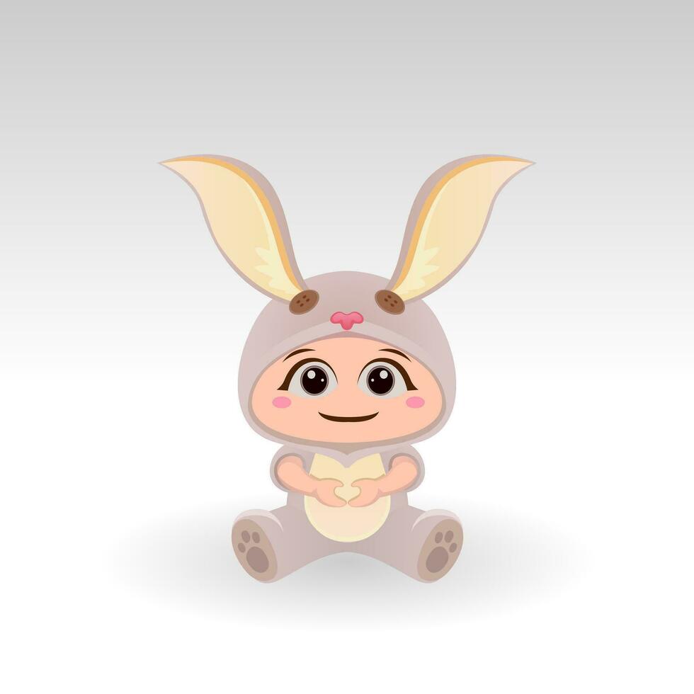 Cute Rabbit With Cartoon Icon Vector Illustration. Cute bear mascot costume concept Isolated Premium Vector. Flat Cartoon Style