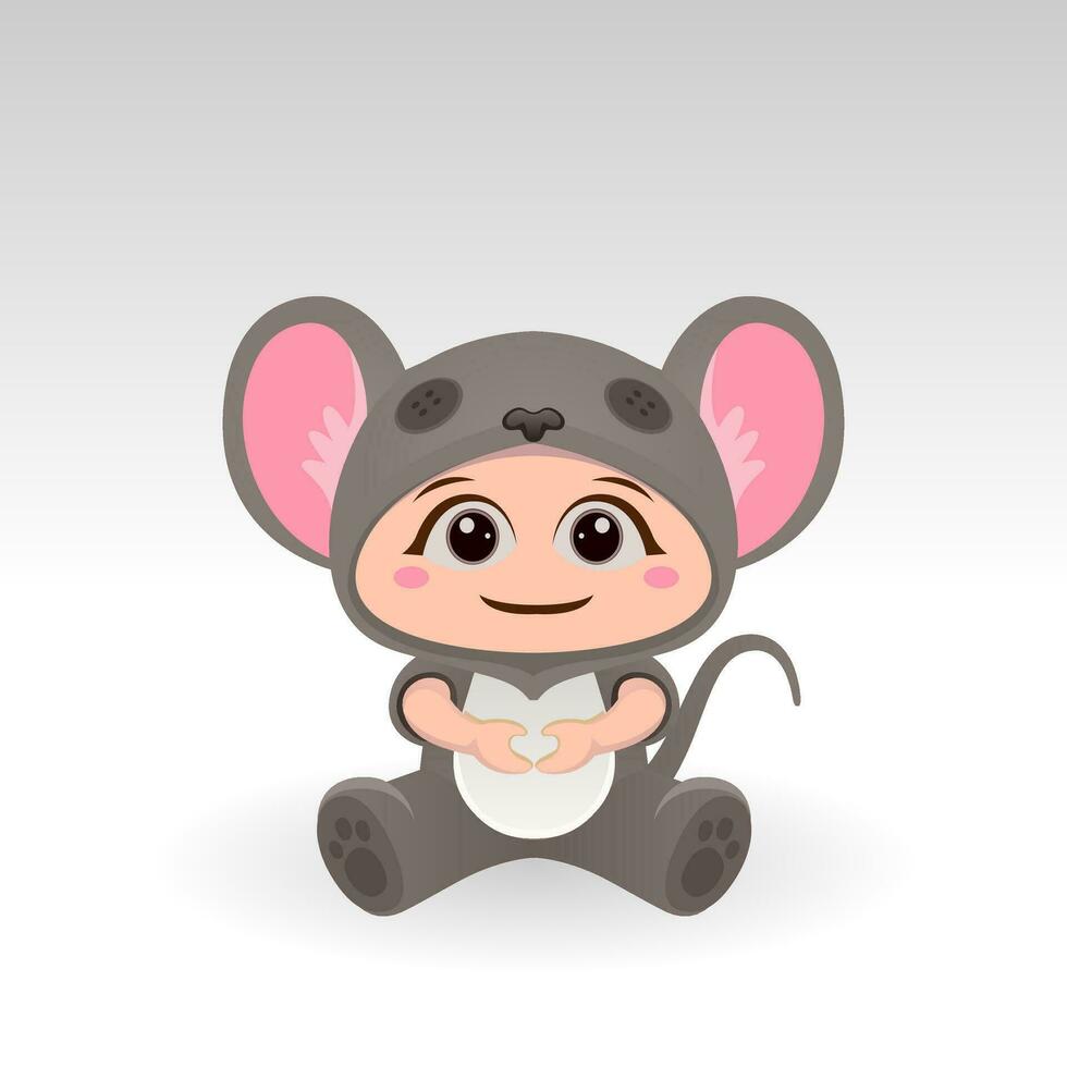 Cute mouse With Cartoon Icon Vector Illustration. Cute bear mascot costume concept Isolated Premium Vector. Flat Cartoon Style