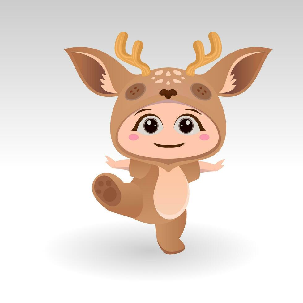 Cute Deer With Cartoon Icon Vector Illustration. Cute bear mascot costume concept Isolated Premium Vector. Flat Cartoon Style