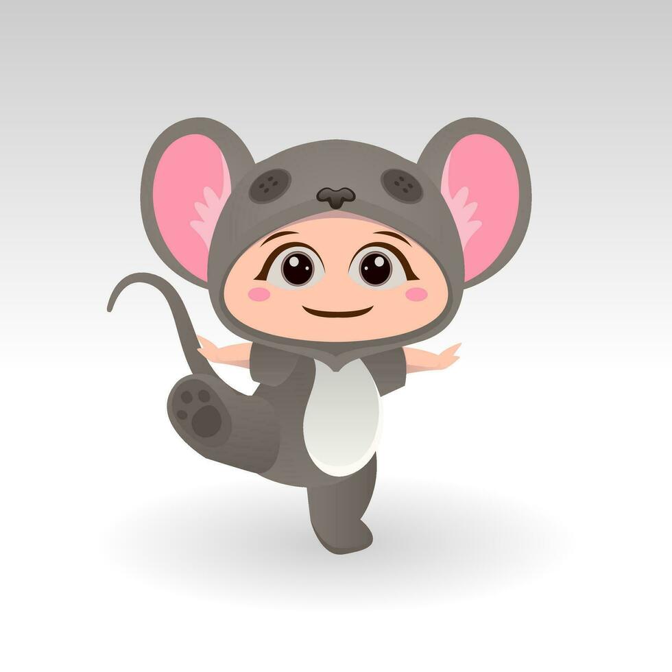 Cute mouse With Cartoon Icon Vector Illustration. Cute bear mascot costume concept Isolated Premium Vector. Flat Cartoon Style