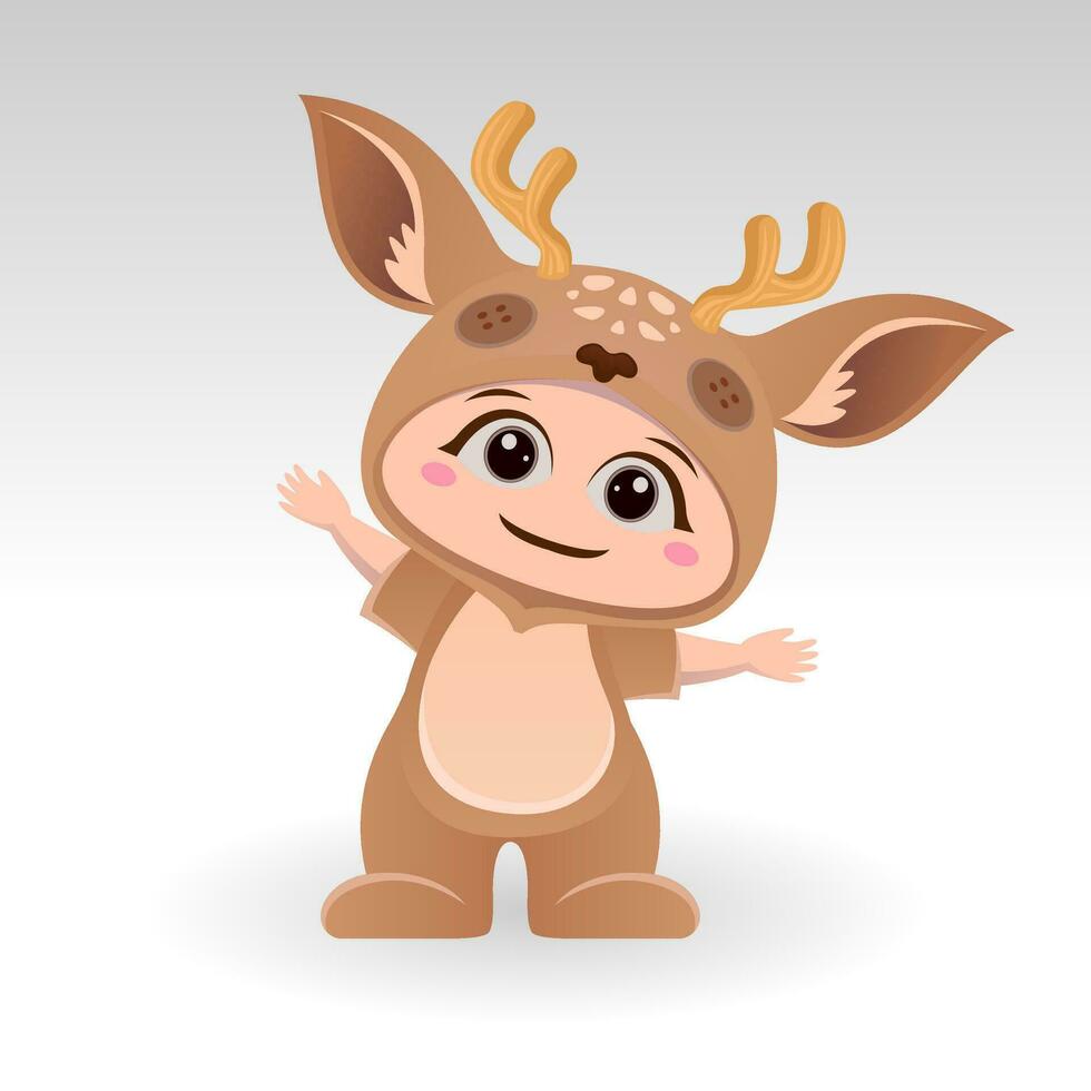 Cute Deer With Cartoon Icon Vector Illustration. Cute bear mascot costume concept Isolated Premium Vector. Flat Cartoon Style