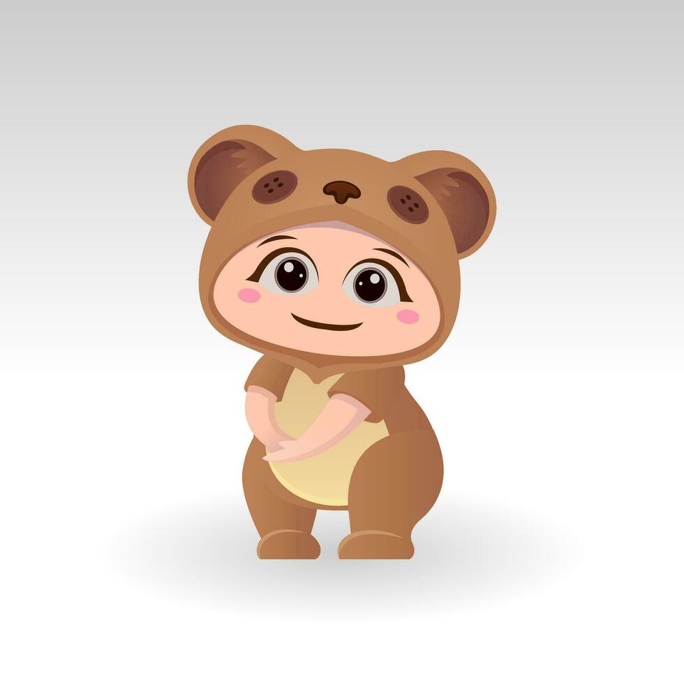 Cute Bear With Cartoon Icon Vector Illustration. Cute bear mascot costume concept Isolated Premium Vector. Flat Cartoon Style