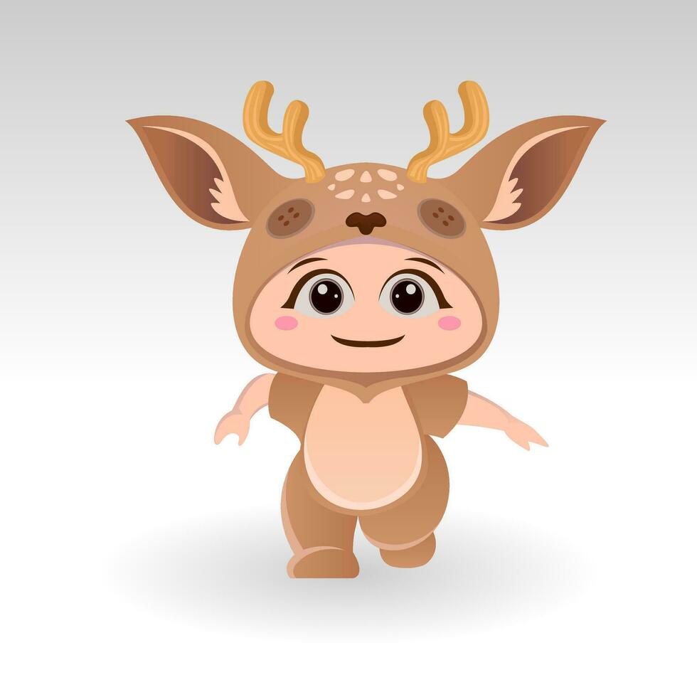 Cute Deer With Cartoon Icon Vector Illustration. Cute bear mascot costume concept Isolated Premium Vector. Flat Cartoon Style