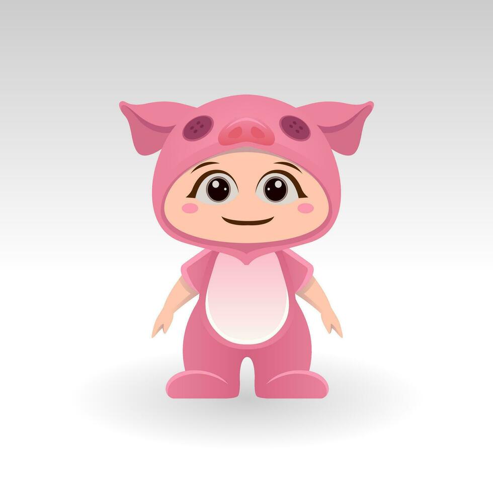 Cute Pig With Cartoon Icon Vector Illustration. Cute bear mascot costume concept Isolated Premium Vector. Flat Cartoon Style