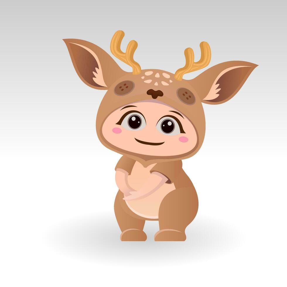 Cute Deer With Cartoon Icon Vector Illustration. Cute bear mascot costume concept Isolated Premium Vector. Flat Cartoon Style
