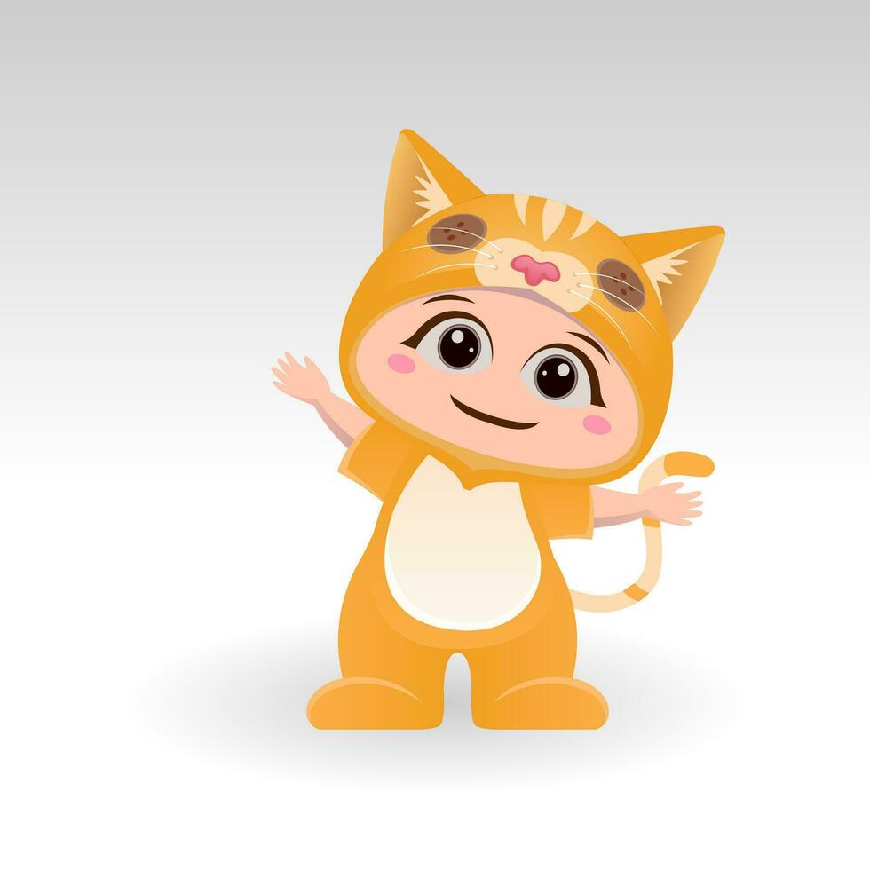 Cute Cat With Cartoon Icon Vector Illustration. Cute bear mascot costume concept Isolated Premium Vector. Flat Cartoon Style
