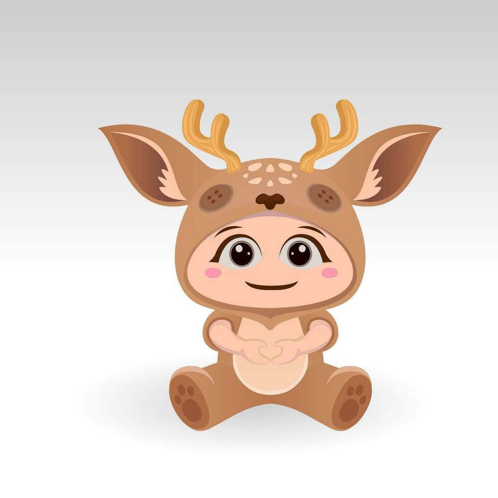 Cute Deer With Cartoon Icon Vector Illustration. Cute bear mascot costume concept Isolated Premium Vector. Flat Cartoon Style